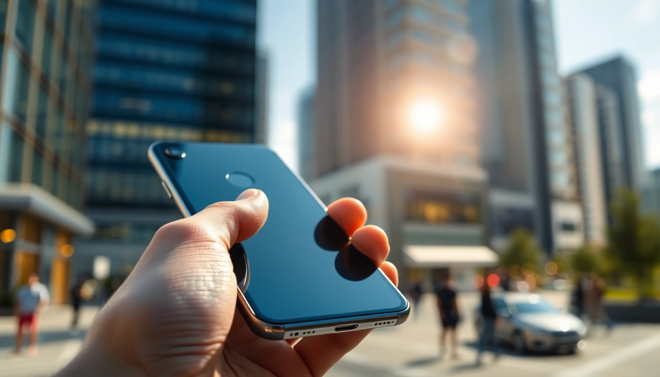 Drożeją smartfony na tle nowoczesnego miasta z innowacyjnymi cechami.