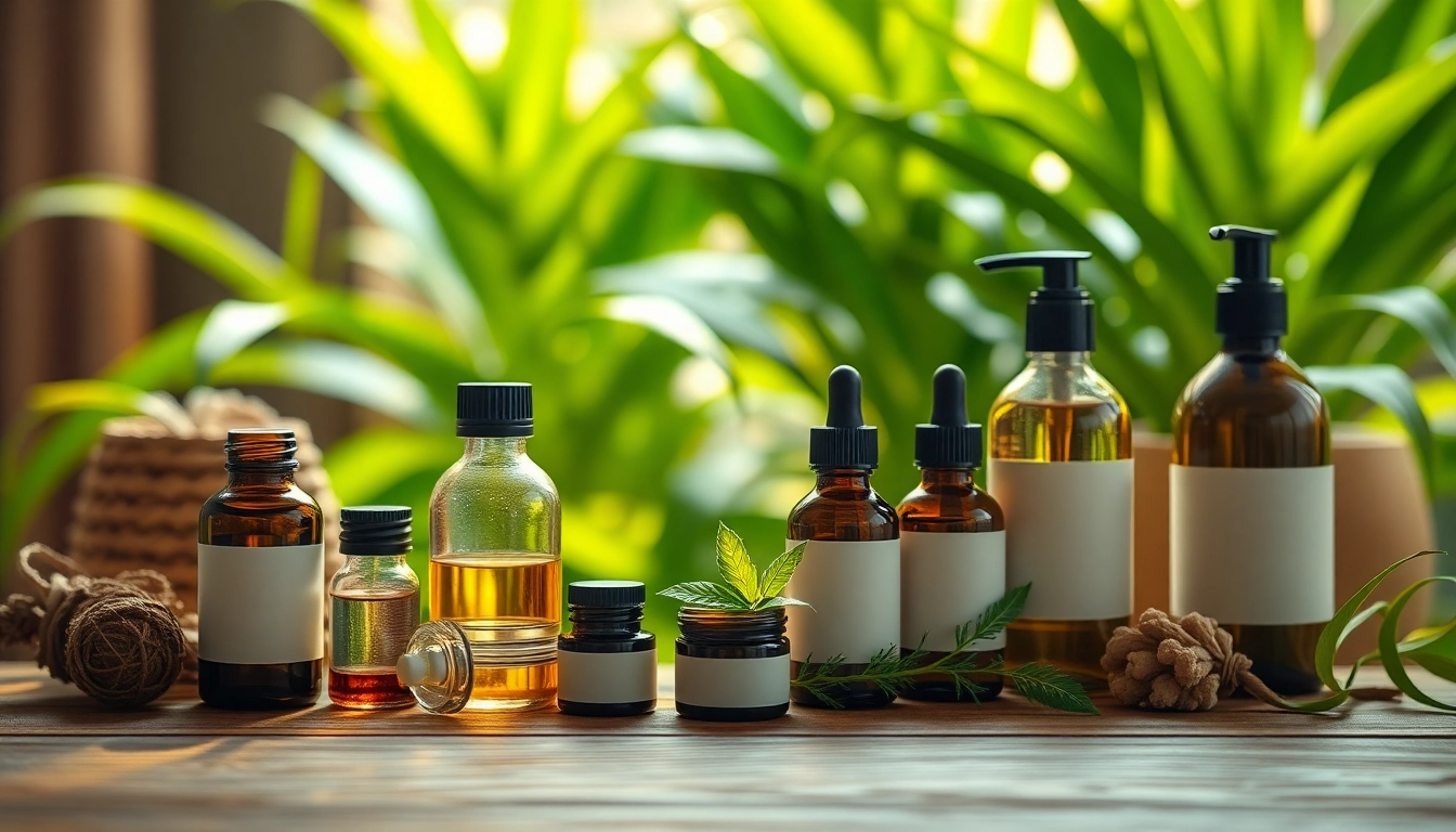 Kozmetika prirodna u staklenim posudama s biljnim detaljima i prirodnom teksturom.