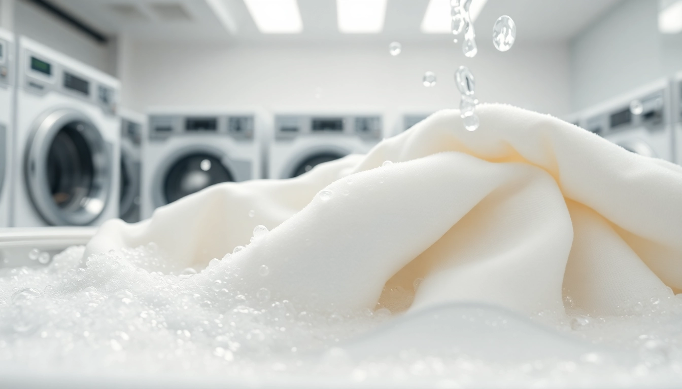 Katoen stof wassen proces naadloos uitgevoerd in een frisse en schone wasruimte.